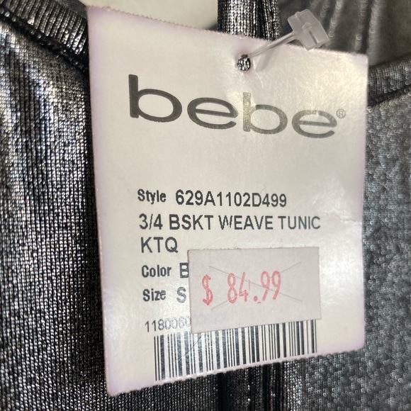 SM•NWT•BEBE•GUNMETAL GREY METALLIC BASKET WEAVE TUNIC• - Picture 5 of 5
